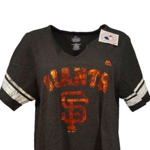 Women's Majestic San Francisco Giants V-Neck T-Shirt, Heather Gray, 1X